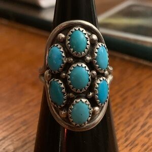 Vintage Native American Turquoise Oval Cluster Ring Signed 6.81 grams